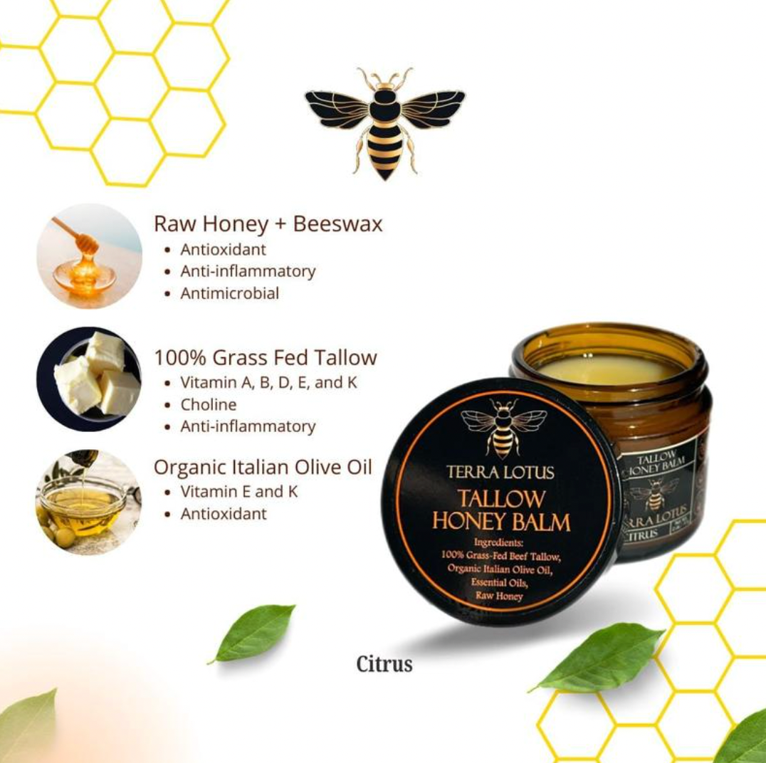 Organic Grass-Fed Beef Tallow Balm with Raw Honey