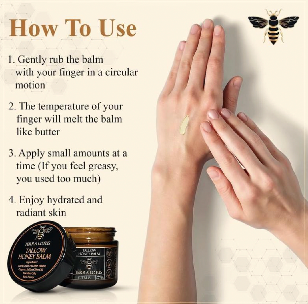 Organic Grass-Fed Beef Tallow Balm with Raw Honey
