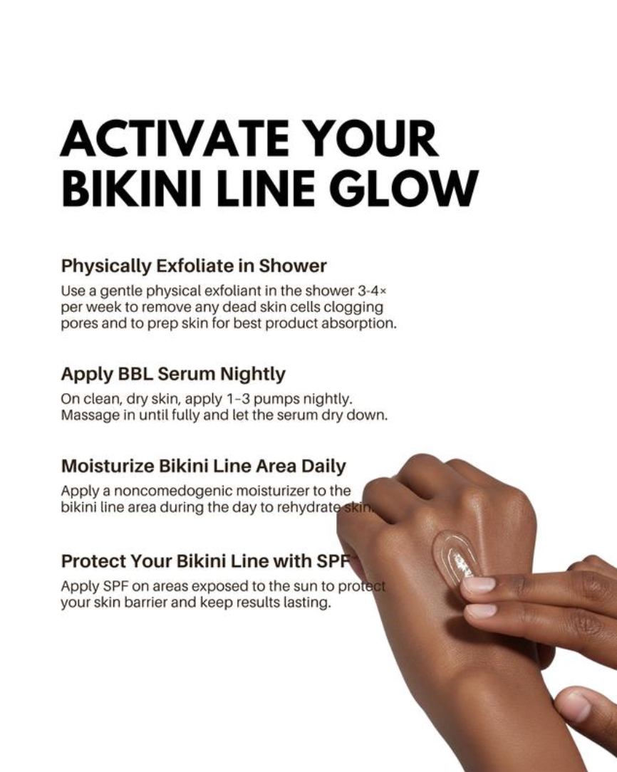 Bright Bikini Line Serum – Lightweight, hydrating formula with salicylic acid, kojic acid, niacinamide, and aloe vera